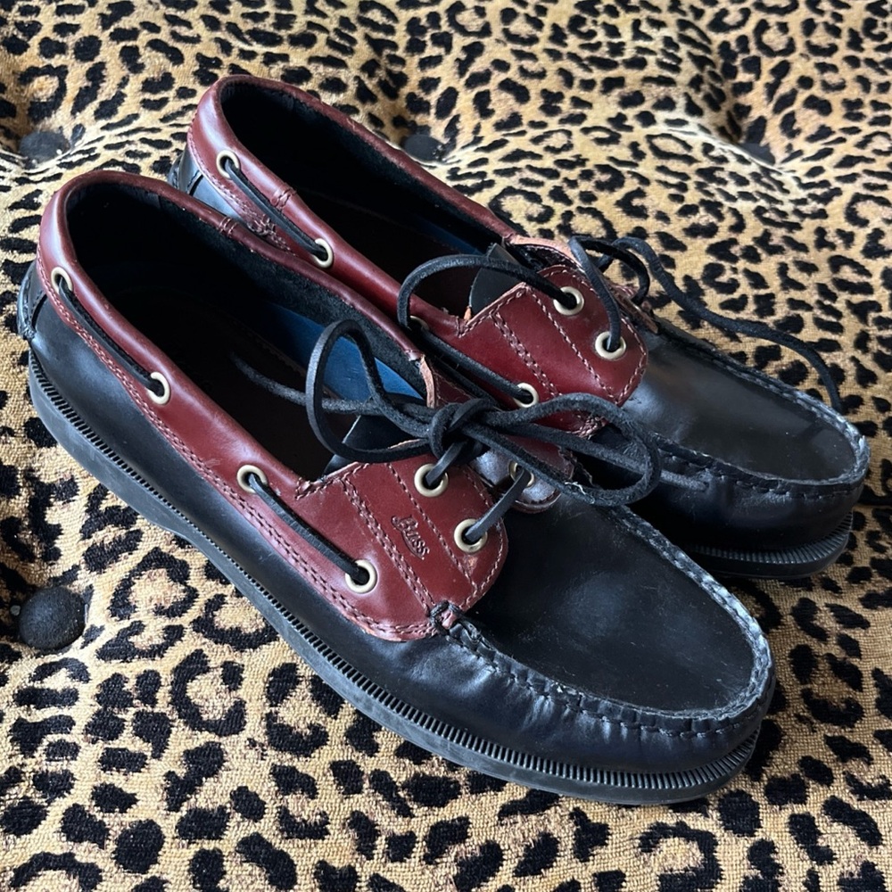 Gh Bass Seafarer Vintage Black Brown Leather Slip On Boat Loafer Men SZ 9